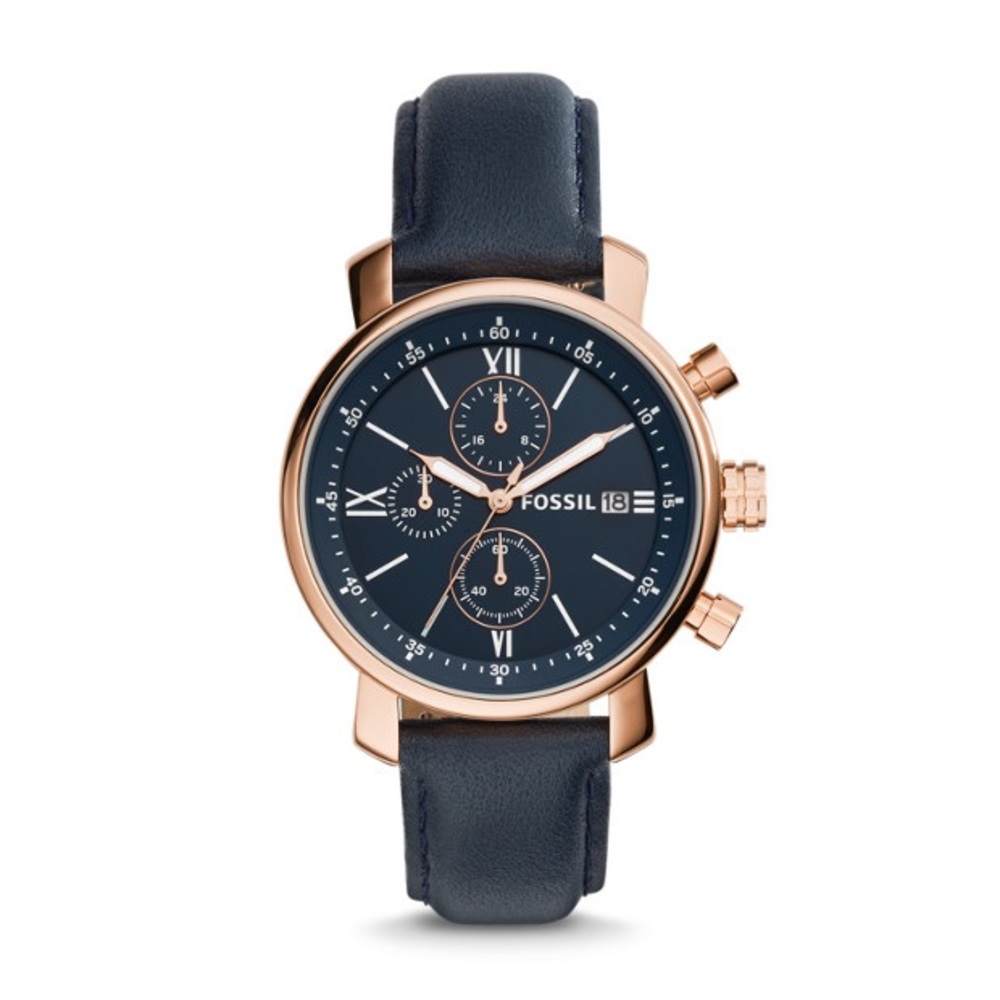 Fossil Rose Gold & Navy Chronograph Watch